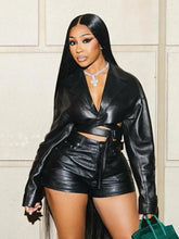 Load image into Gallery viewer, Black Leather Short Set
