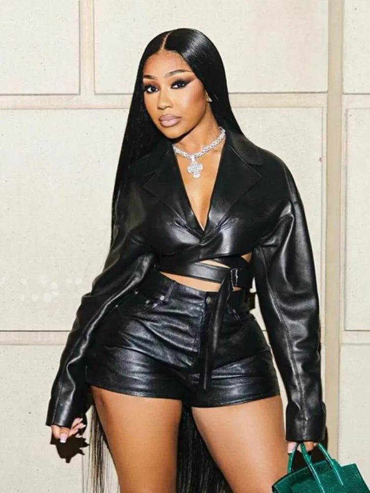 Black Leather Short Set