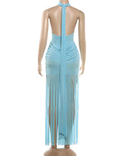 Load image into Gallery viewer, Velvet Ruched Tassel Backless Dress

