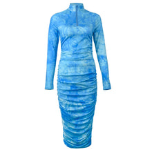 Load image into Gallery viewer, Blue Tie Dye Ruched Midi Dress
