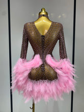 Load image into Gallery viewer, Abbi Mesh Feather Mini Dress
