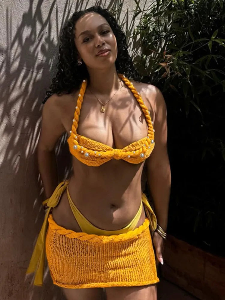 Pearl Plait Crochet Mini Skirt Set