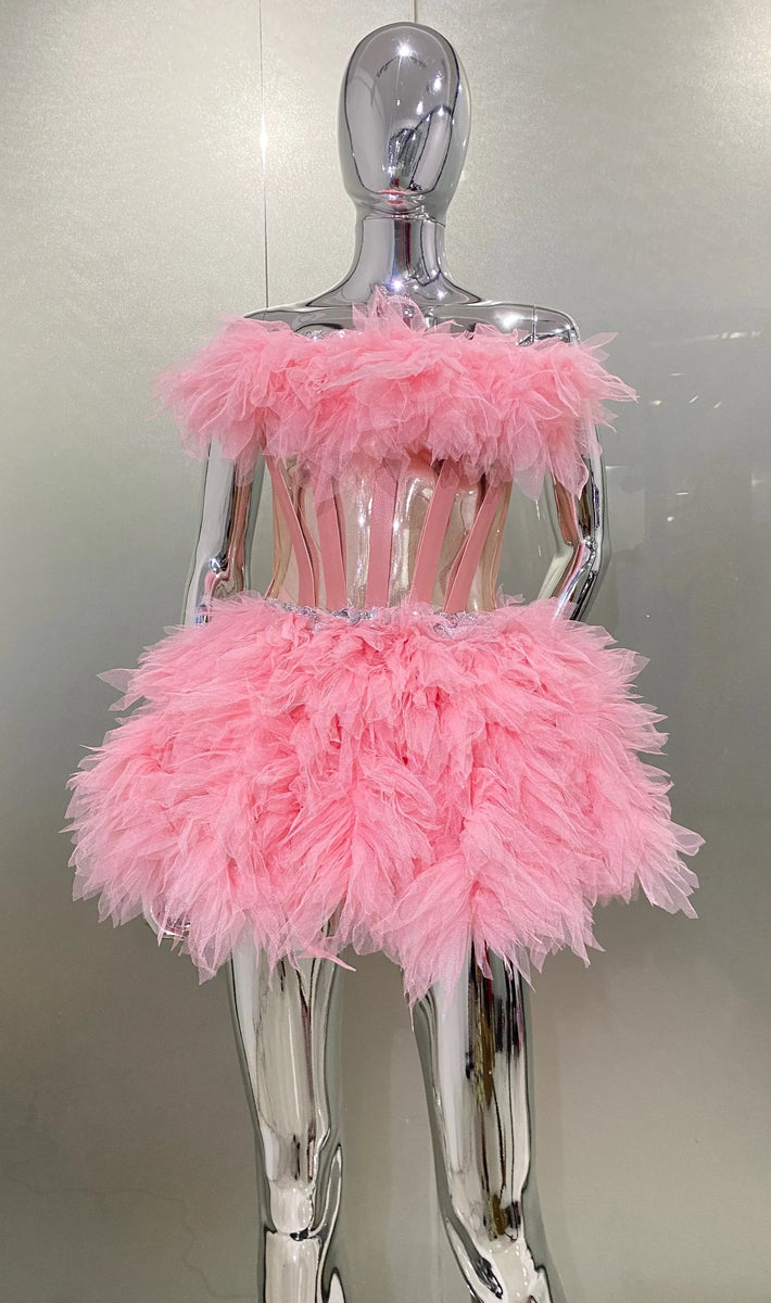 Pink Ruffles 2pcs Mini Dress