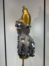 Load image into Gallery viewer, Silver Rhinestone Sequins Mini Dress
