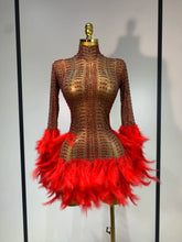 Load image into Gallery viewer, Abbi Mesh Feather Mini Dress
