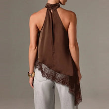Load image into Gallery viewer, Satin Lace Asymmetrical Hem Top
