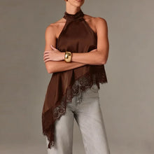 Load image into Gallery viewer, Satin Lace Asymmetrical Hem Top
