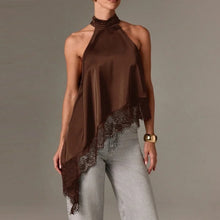 Load image into Gallery viewer, Satin Lace Asymmetrical Hem Top
