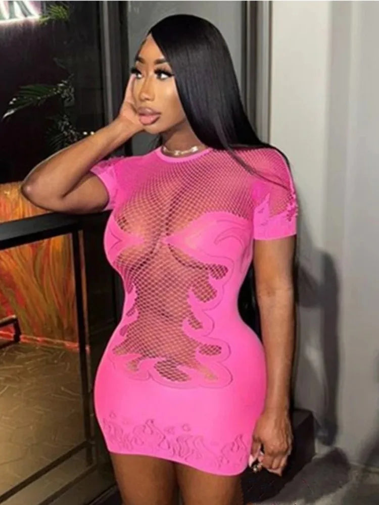 Flaming Hot Mesh Mini Dress