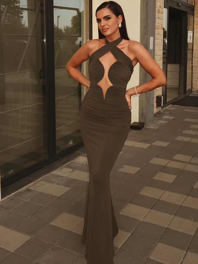brown scrunched dress Shop Brown Ruched Maxi Dress - for Women | OUTZIDR