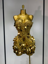 Load image into Gallery viewer, Gold Rhinestone Sequins Mini Dress
