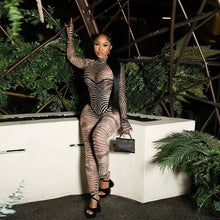 Load image into Gallery viewer, Zebra Print Mesh Jumpsuit
