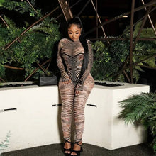 Load image into Gallery viewer, Zebra Print Mesh Jumpsuit
