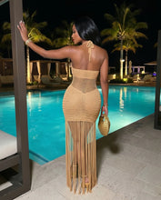 Load image into Gallery viewer, Sequined Knitted Fringe Maxi Dress
