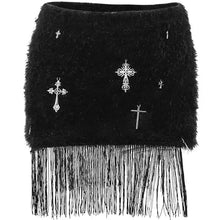 Load image into Gallery viewer, Fuzzy Fringed Cross Metal Skirt
