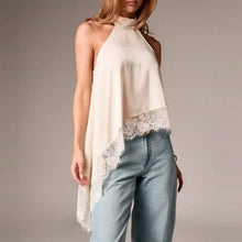 Load image into Gallery viewer, Satin Lace Asymmetrical Hem Top
