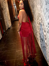 Load image into Gallery viewer, Velvet Ruched Tassel Backless Dress
