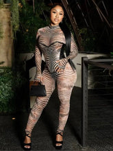 Load image into Gallery viewer, Zebra Print Mesh Jumpsuit
