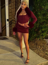 Load image into Gallery viewer, Shawl Fur Skirt Set
