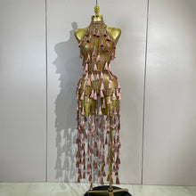 Load image into Gallery viewer, Siena Mesh Bodysuit Tassel Dress
