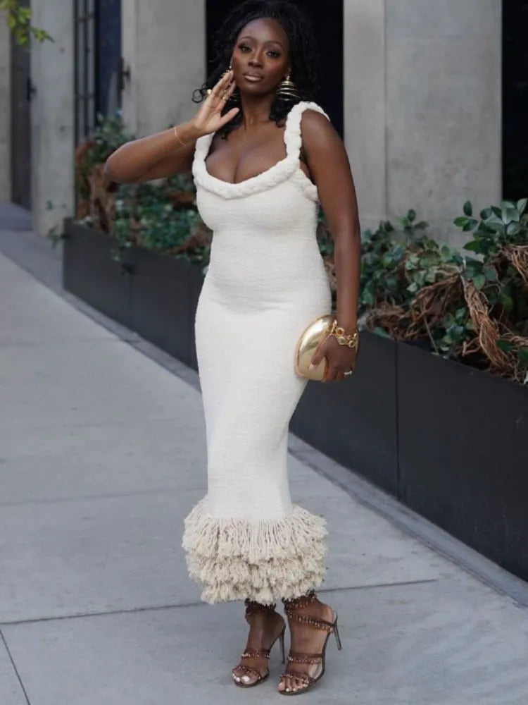 Joi Knit Tassel Maxi Dress