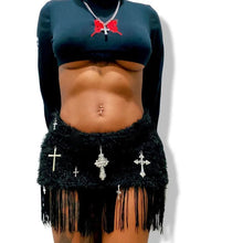 Load image into Gallery viewer, Fuzzy Fringed Cross Metal Skirt
