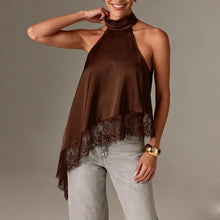 Load image into Gallery viewer, Satin Lace Asymmetrical Hem Top
