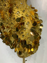 Load image into Gallery viewer, Gold Rhinestone Sequins Mini Dress
