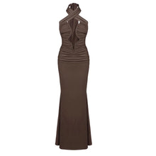 Load image into Gallery viewer, Brown Ruched Maxi Dress

