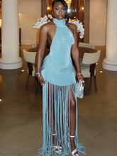 Load image into Gallery viewer, Velvet Ruched Tassel Backless Dress
