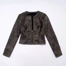 Load image into Gallery viewer, Chrome Studded Leather Crop Jacket
