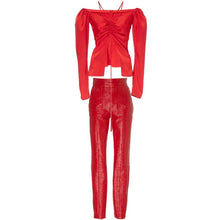 Load image into Gallery viewer, Satin Off Shoulder Set- Red FancySticated
