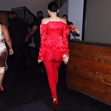 Load image into Gallery viewer, Satin Off Shoulder Set- Red FancySticated
