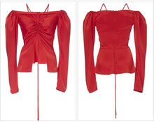 Load image into Gallery viewer, Satin Off Shoulder Set- Red FancySticated
