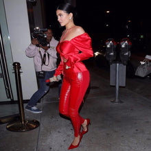 Load image into Gallery viewer, Satin Off Shoulder Set- Red FancySticated
