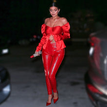 Load image into Gallery viewer, Satin Off Shoulder Set- Red FancySticated
