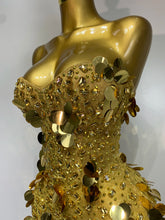 Load image into Gallery viewer, Gold Rhinestone Sequins Mini Dress
