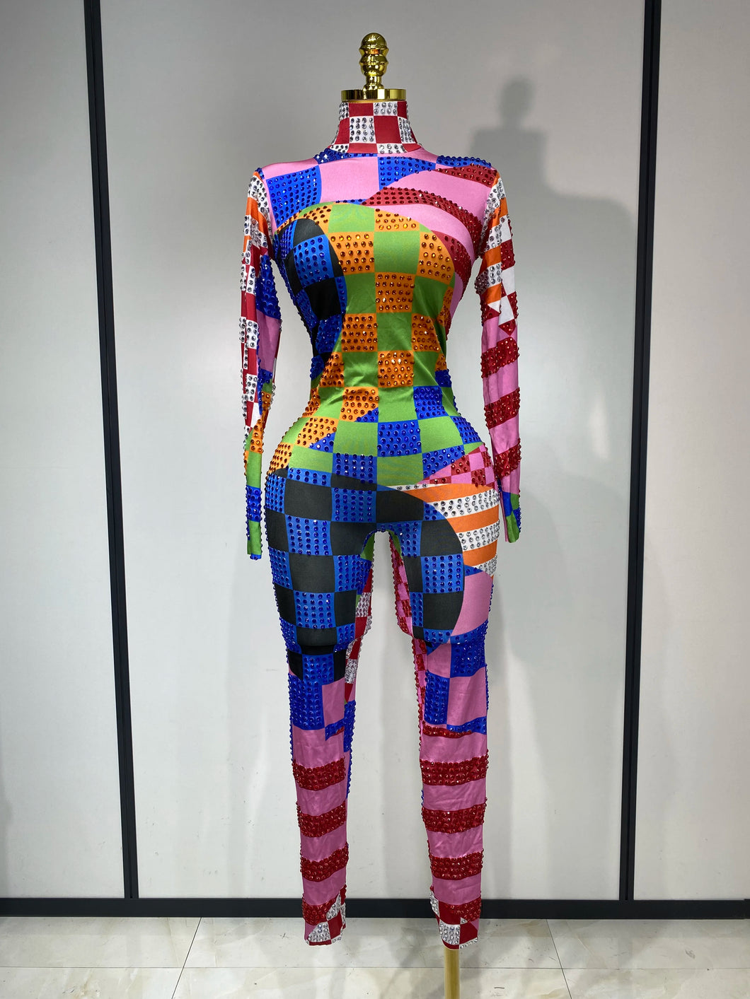 Colorful Print Rhinestone Jumpsuit