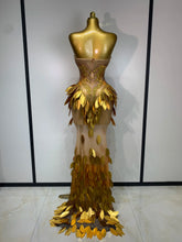 Load image into Gallery viewer, Gold Sequin Mesh Maxi Dress
