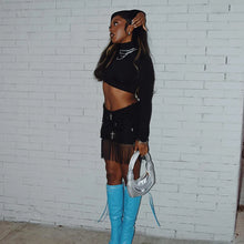 Load image into Gallery viewer, Fuzzy Fringed Cross Metal Skirt
