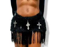 Load image into Gallery viewer, Fuzzy Fringed Cross Metal Skirt
