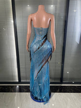 Load image into Gallery viewer, Two-Tone Tassel Mesh Maxi Dress
