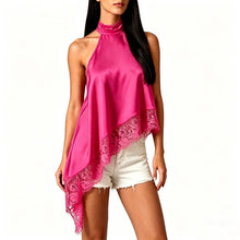 Load image into Gallery viewer, Satin Lace Asymmetrical Hem Top
