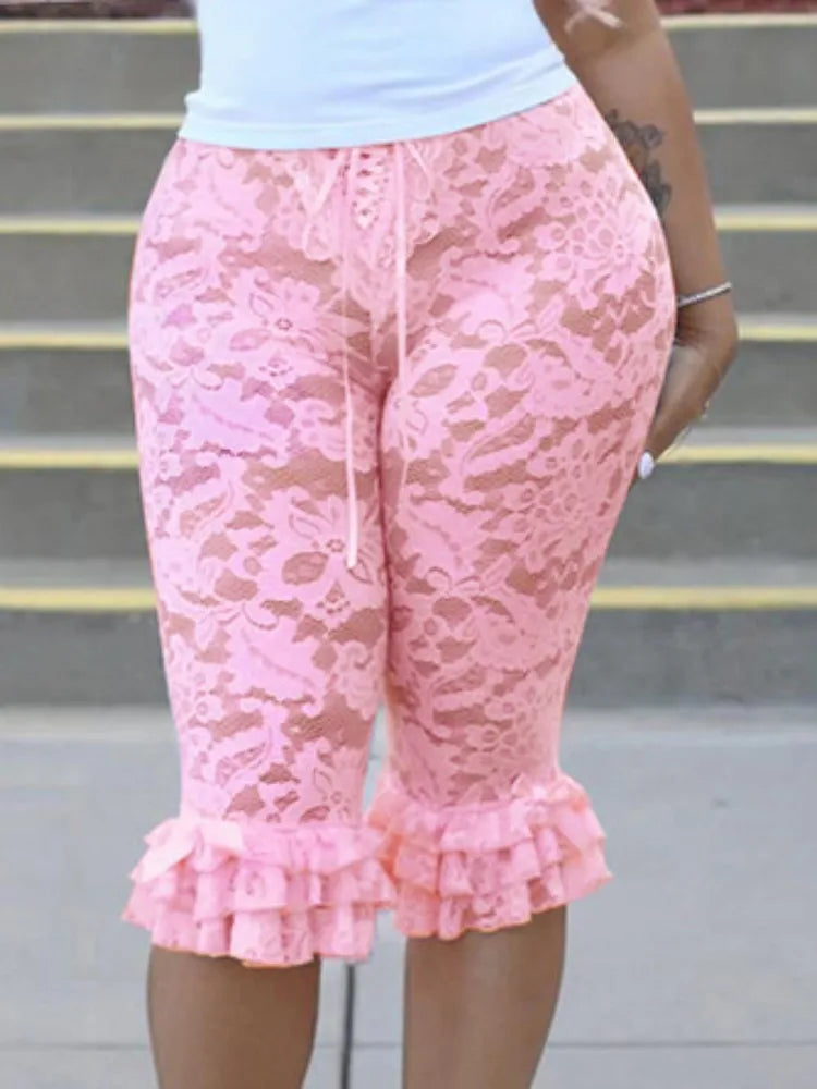 Lace Ruffles Bow Pants