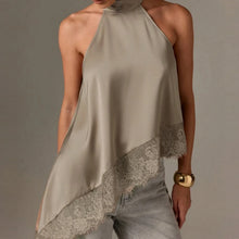 Load image into Gallery viewer, Satin Lace Asymmetrical Hem Top
