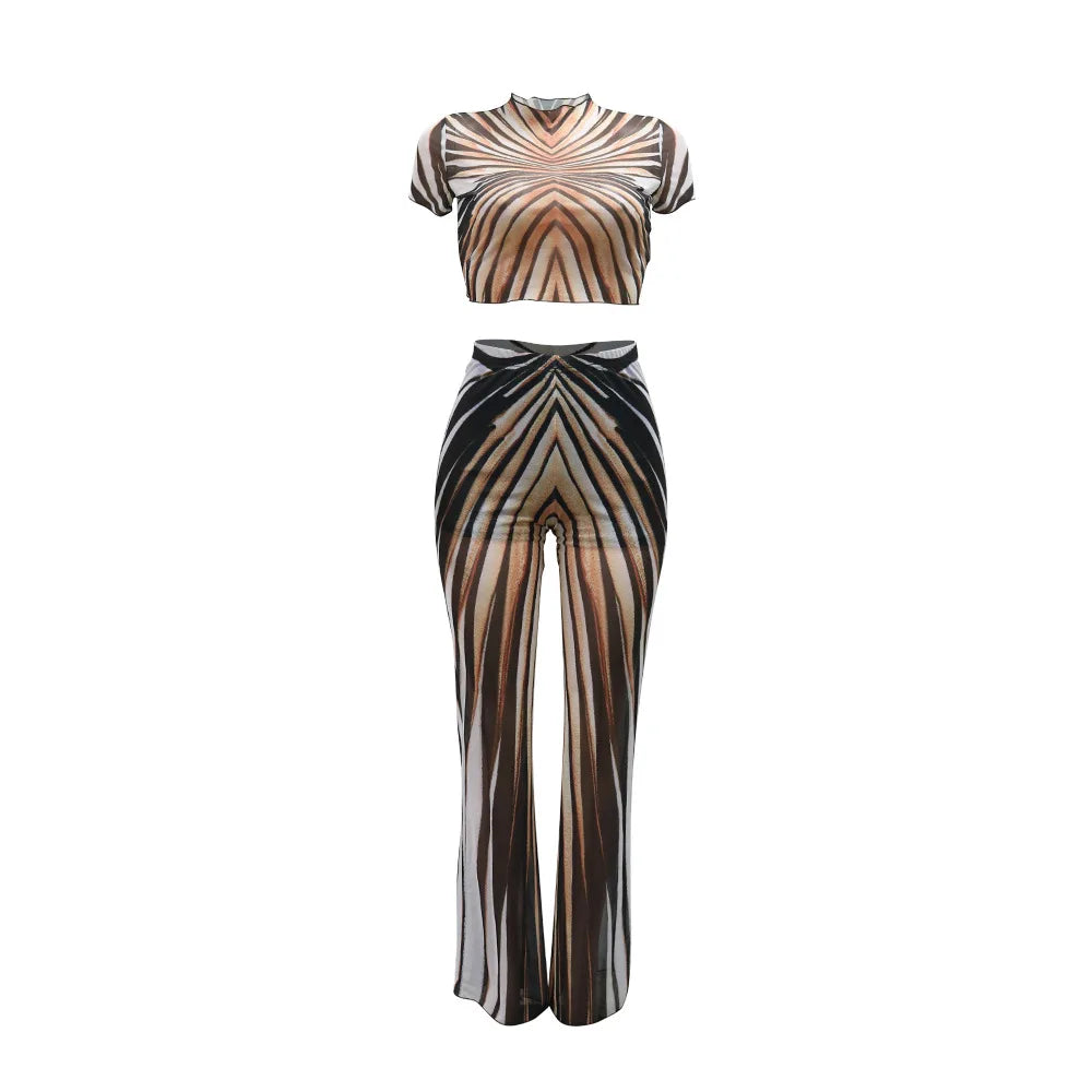 Loanda Sheer Mesh Flare Pants Set