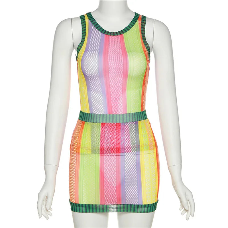 Heather Mesh Mini Skirt Set