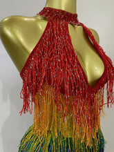 Load image into Gallery viewer, Rainbow Mesh Fringe Bodysuit
