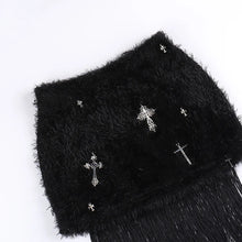 Load image into Gallery viewer, Fuzzy Fringed Cross Metal Skirt
