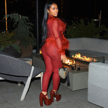 Load image into Gallery viewer, Fluffy Feather Mesh Pants Set
